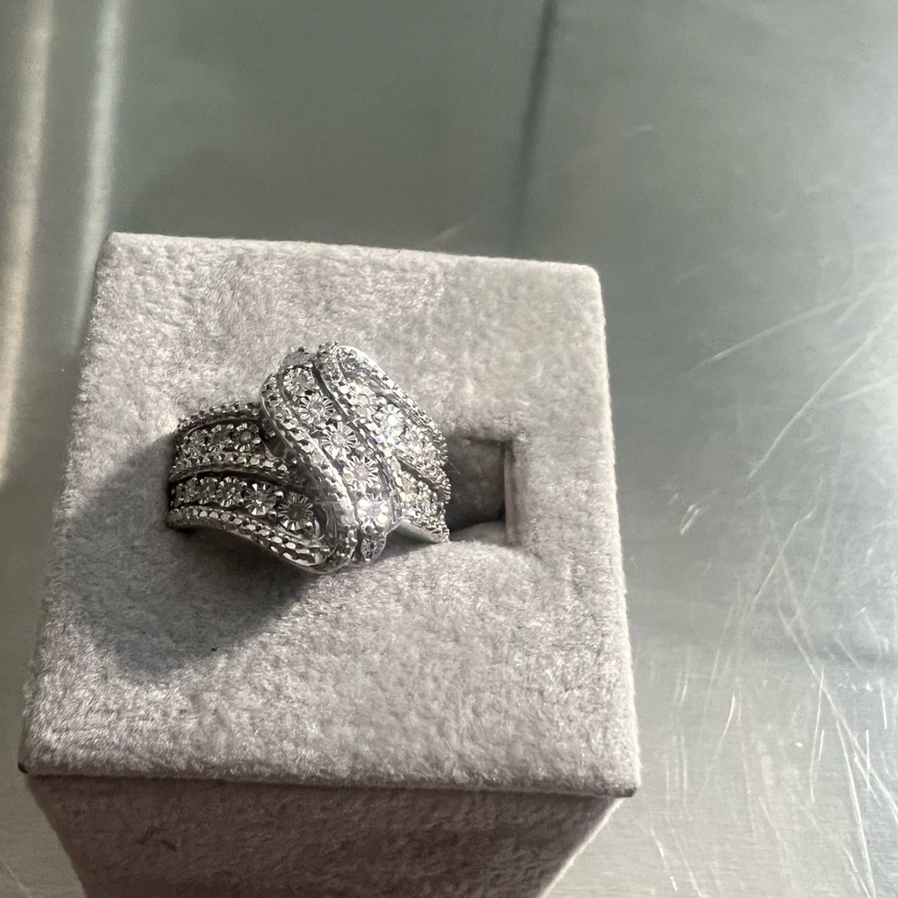 Genuine Diamond & Sterling Silver Crossover Ring